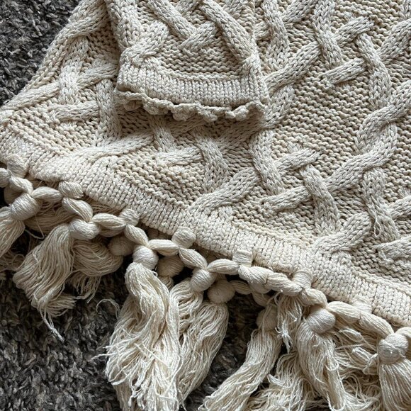 Vintage Chaus 100% Silk Cable Knit Sweater Womens Med Cream Tassels Indie Fairy - Picture 5 of 7